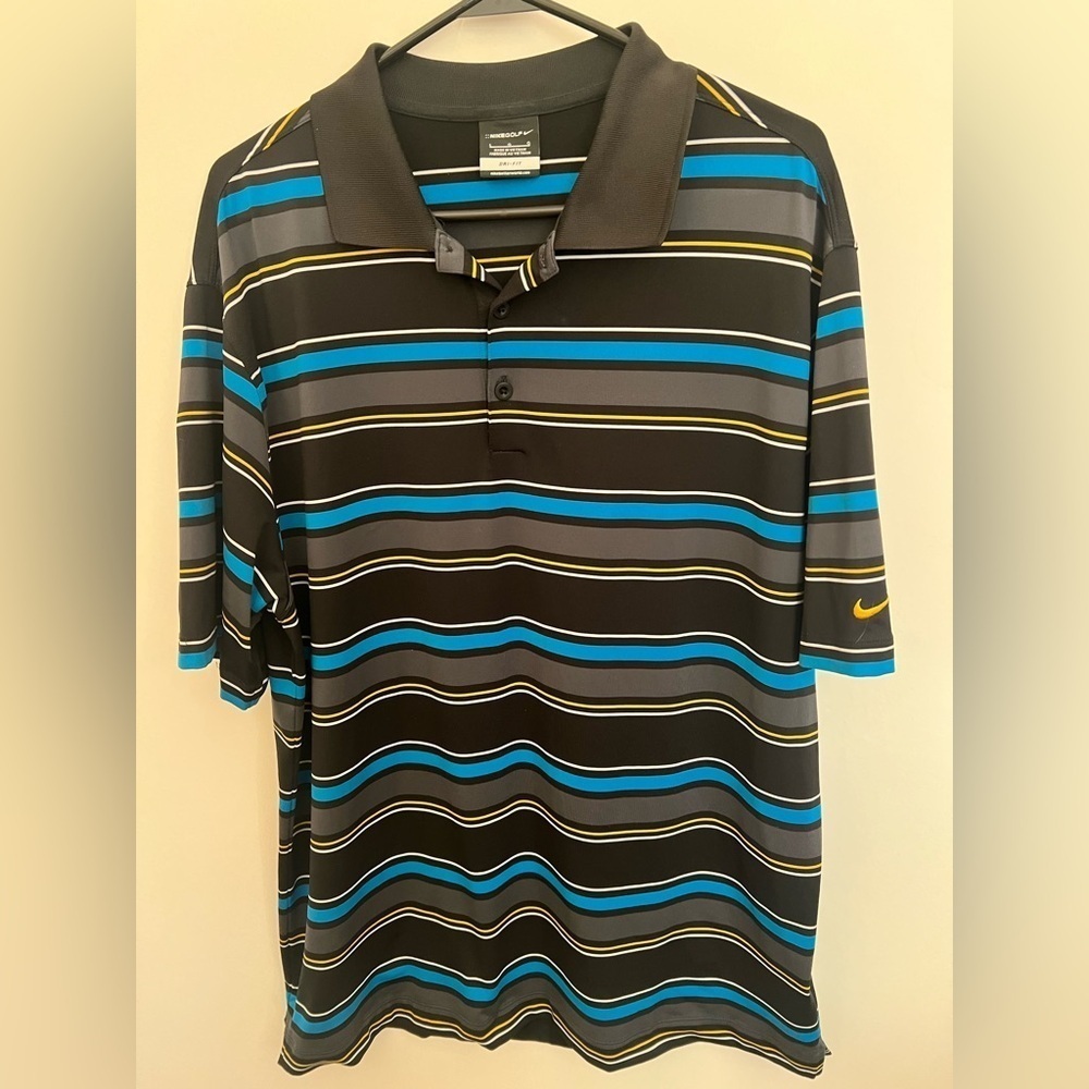 NIKE GOLF DRI-FIT SIZE LARGE MEN’S GOLF SHIRT. MULTI COLORED